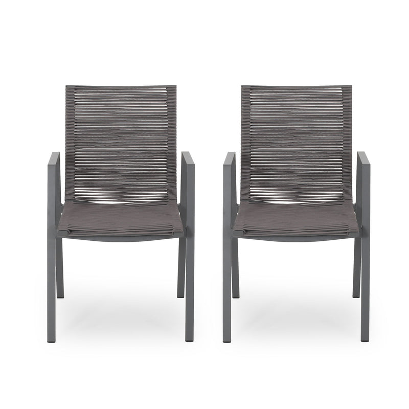 Outdoor Modern Aluminum Dining Chair Set With Rope Sea (Set of 2)