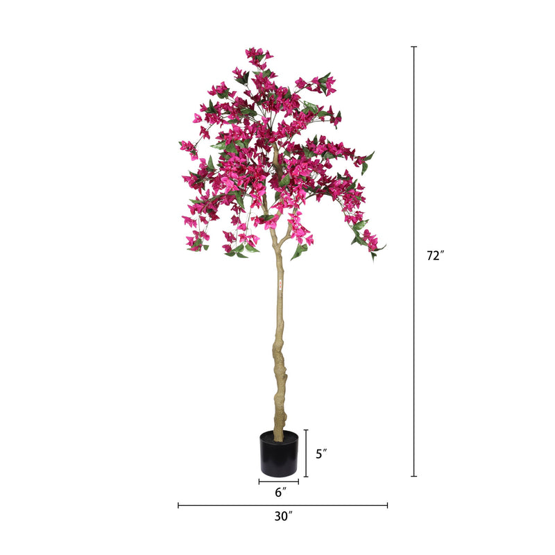 Artificial Bougainvillea Tree, Realistic Faux Potted Plant For Indoor Home Decor - Dark Pink / Green Leaves