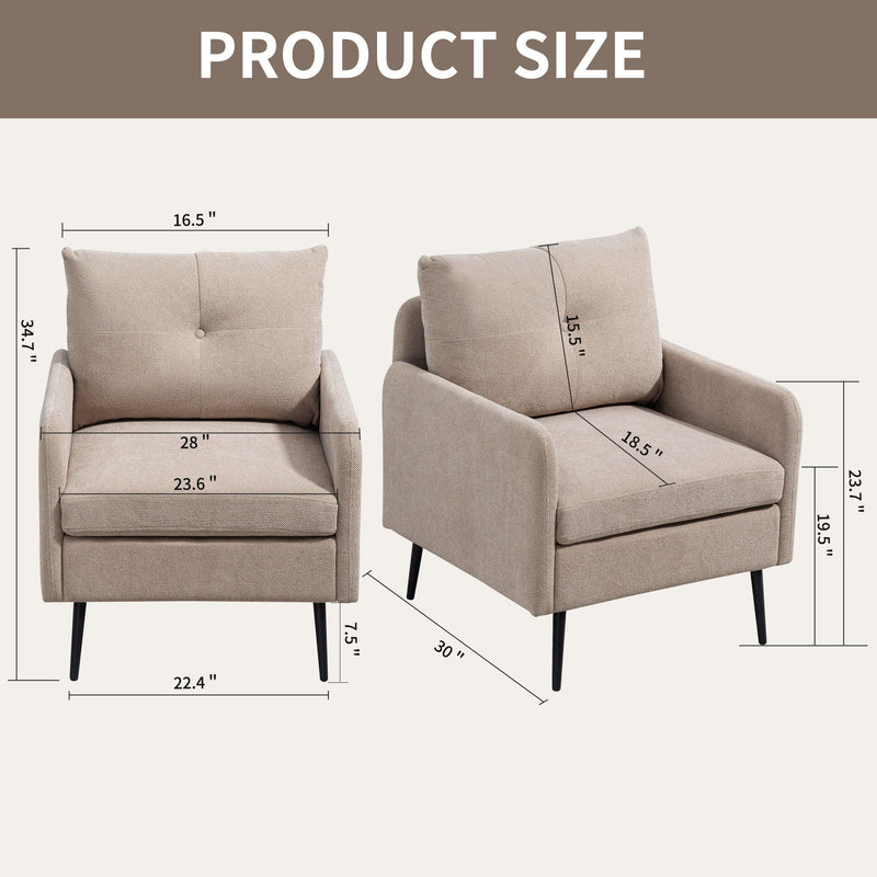 Contemporary Accent Chair With Metal Legs, Comfy Fabric Armchair
