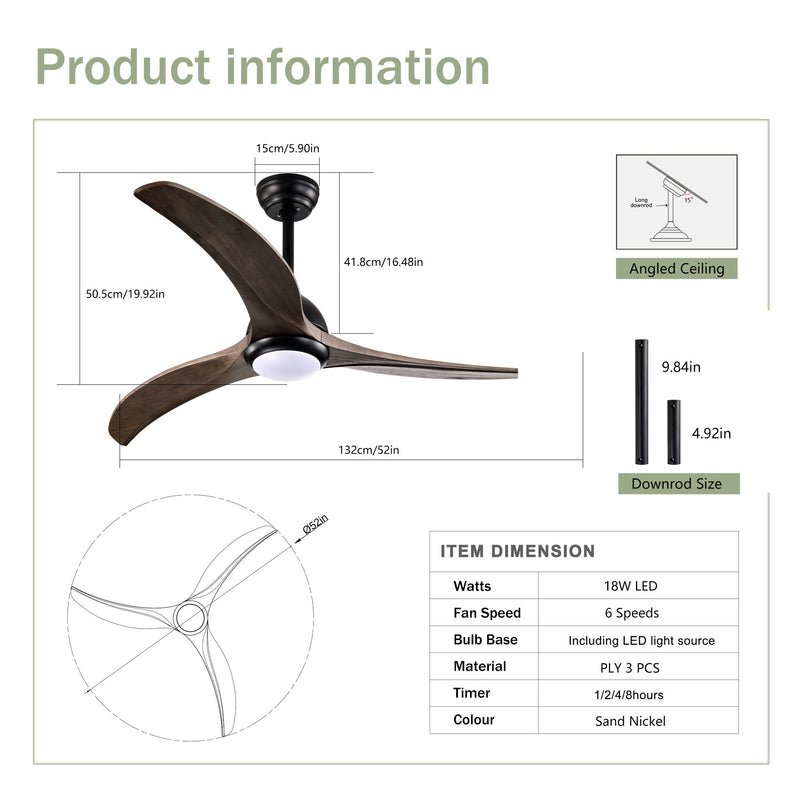 Indoor Outdoor Ceiling Fan With Light With Remote Control, Noiseless Reversible Motor, 6 Speed, 3 Color