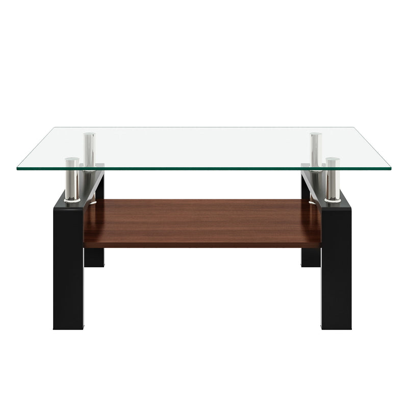 Modern Rectangular Coffee Table With Tempered Glass Top Layer, Table For Living Room - Transparent