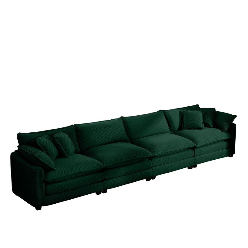 Modern Upholstered 4 Seater Fabric Sofa With Arm And Throw Pillows