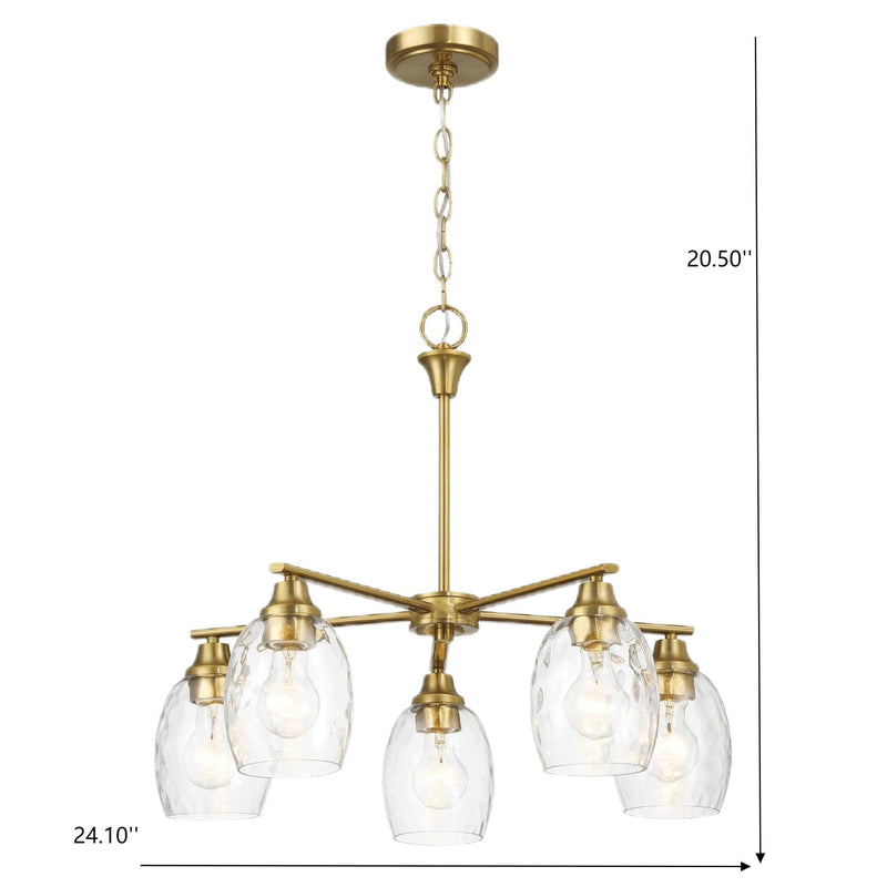 5 Lights Linear Arms With Chain Chandelier - Clear / Gold