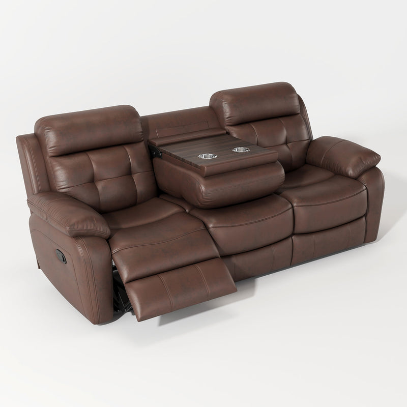 Genuine Non Power Reclining Sofa With Drop Down Table, Stainless Steel Cupholders And Magazine Bag