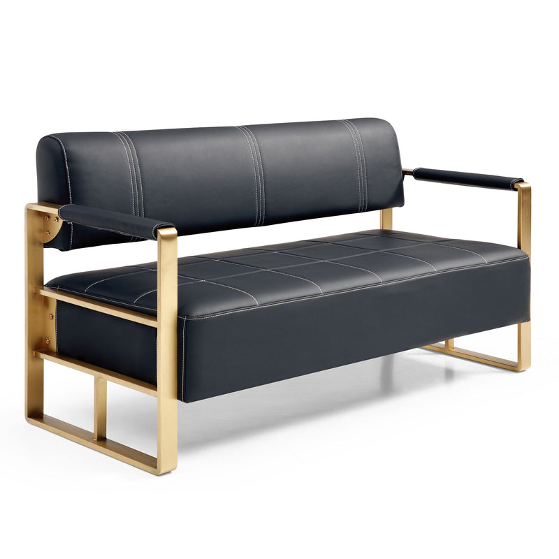 Modern Upholstery Accent Loveseat Sofa For Living Room 2 Seater With Metal Arms