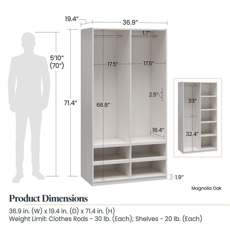 Suite Style Modular Extra Wide Wardrobe With Open Shelves - White