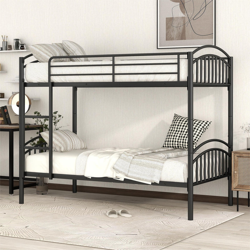 Twin Over Twin Bunk Bed, Divided Into Two Beds - Black