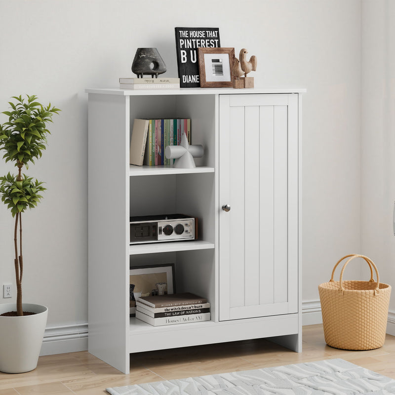 Classic Freestanding Bathroom And Kitchen Storage Cabinet With Adjustable Shelves - White