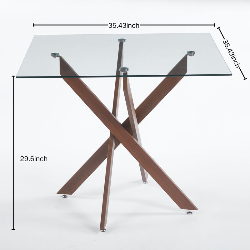 Dining Table With Cross Metal Leg And Tempered Glass, Modern Space Saving Kitchen Table For Living Room Legs, Square Table