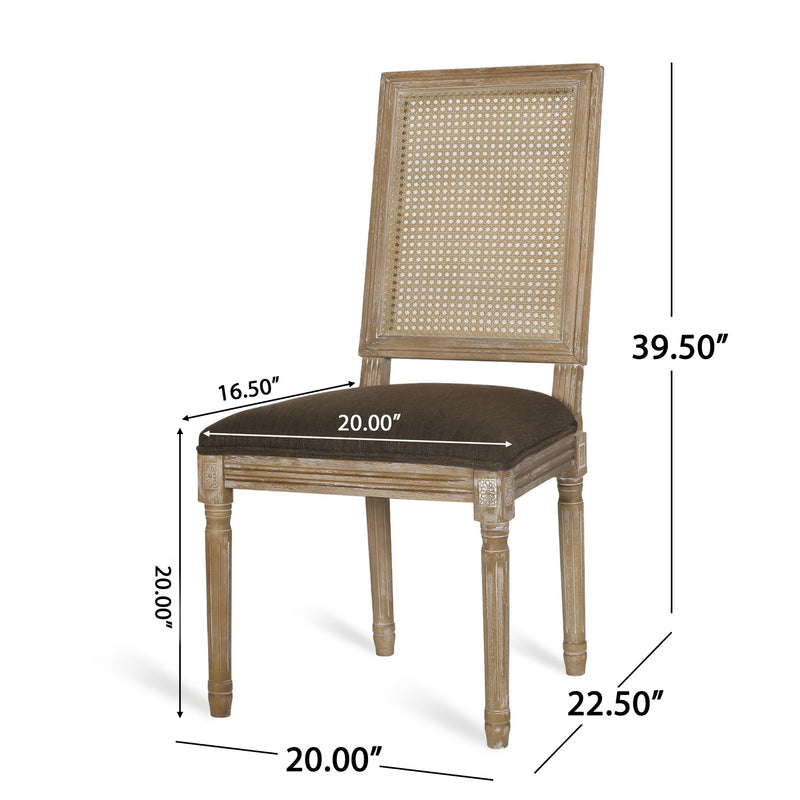 French Country Dining Chair With Rectangular Cane Backrest And Smooth Upholstered Seating