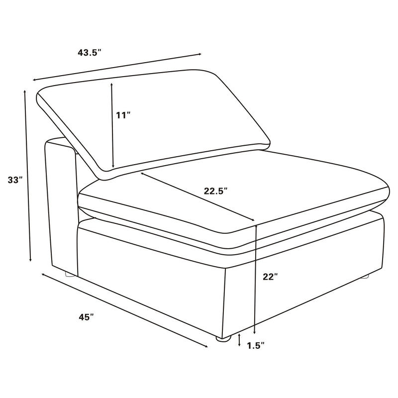 Segoura - Upholstered Armless Chair With Pillow Back, Living Room - Gray