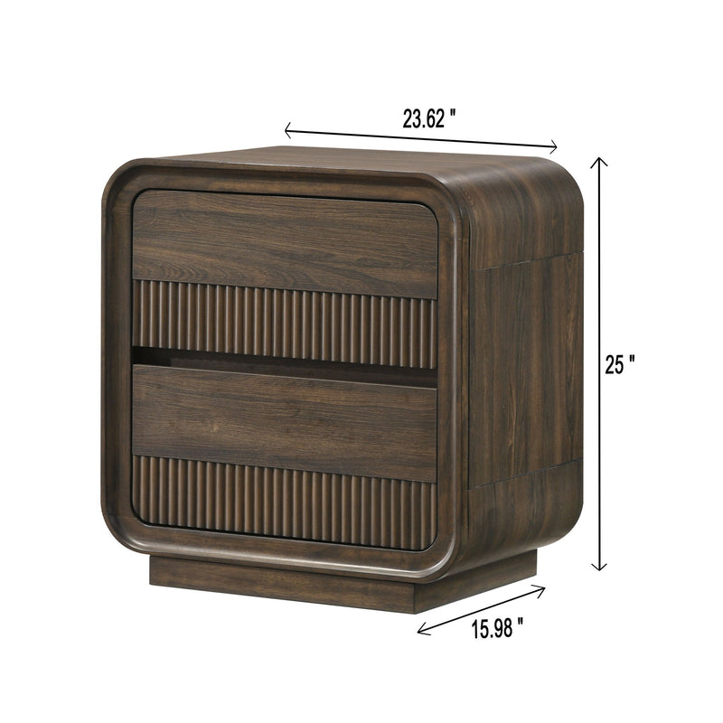Flair Rounded Edges Nightstand, 2 Drawer Storage - Brown
