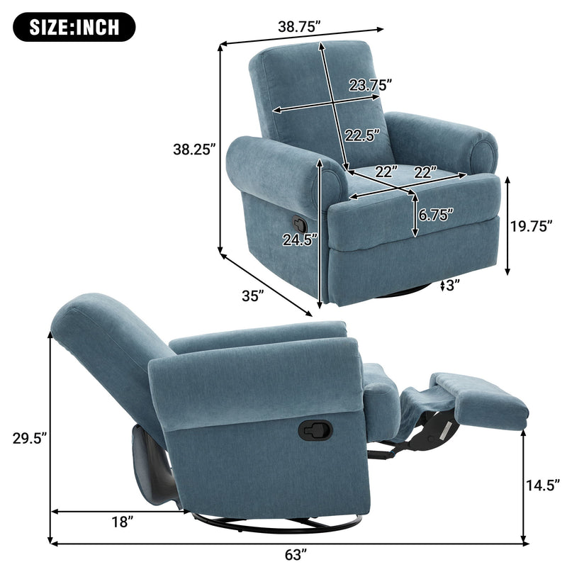 Manual Swivel Recliner Rocker Chair With Adjustable Backrest