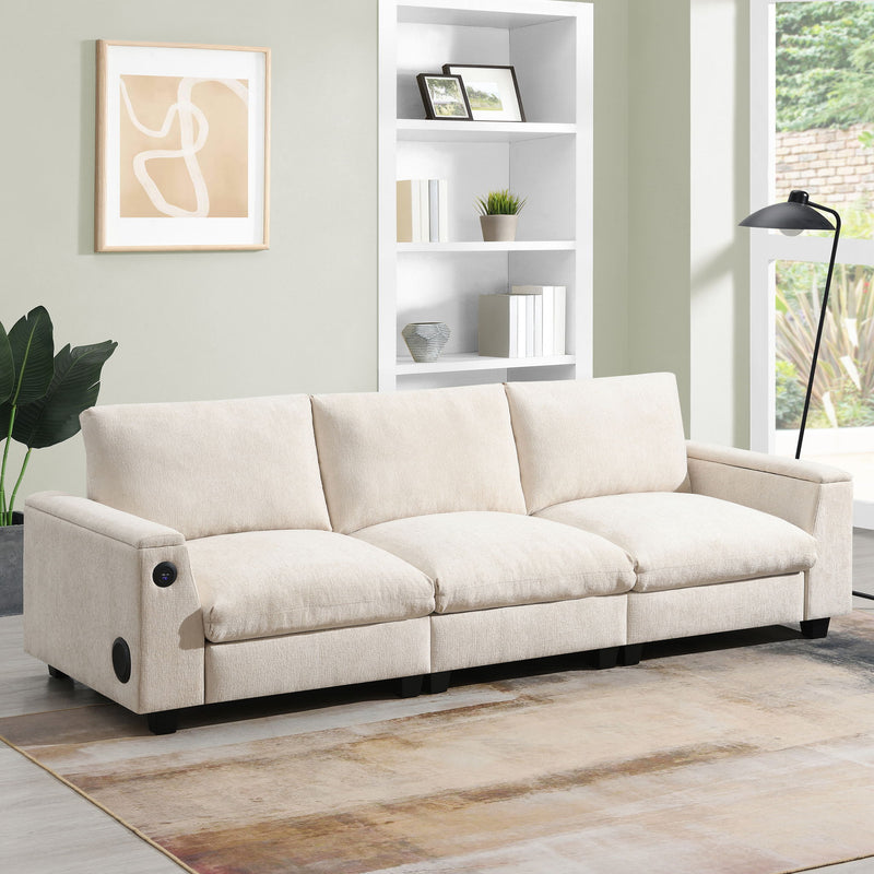 Sectional With tooth Speaker Comfy Cloud Couch Set With Drop Down Table Cup Holders, USB Charger Storage Armrest Wide Seat Sofa
