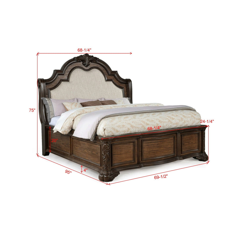 Traditional Style Upholstered Headboard Panel Bed
