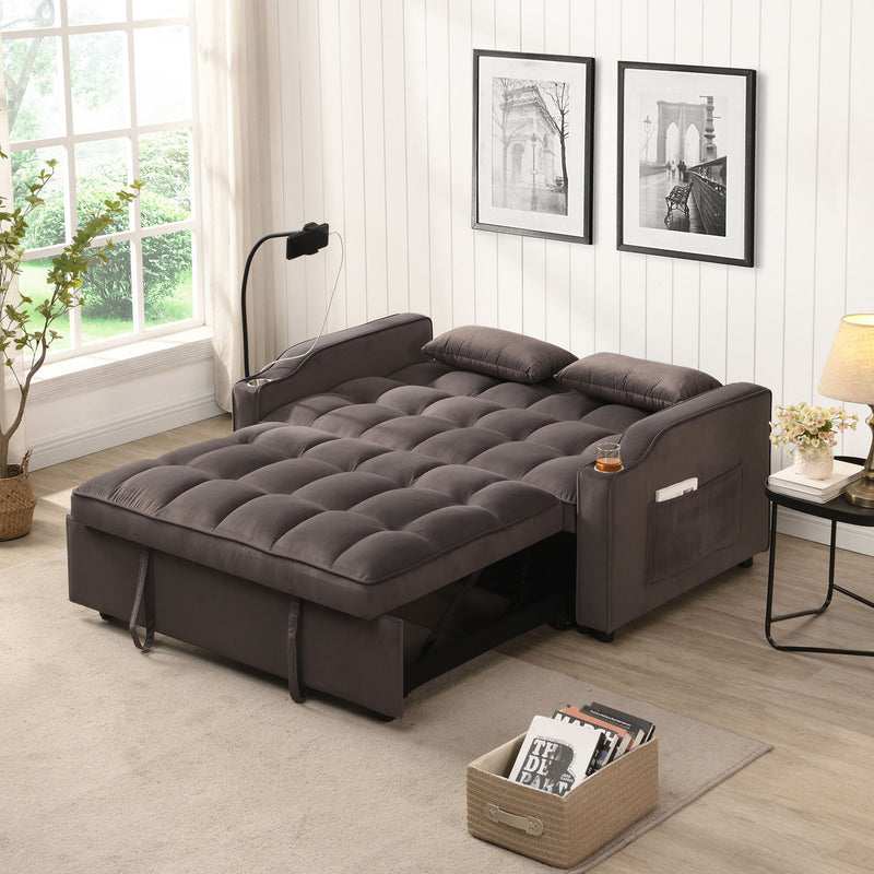 Modern Loveseat With Pullout Bed, Adjustable Reclining Backrest