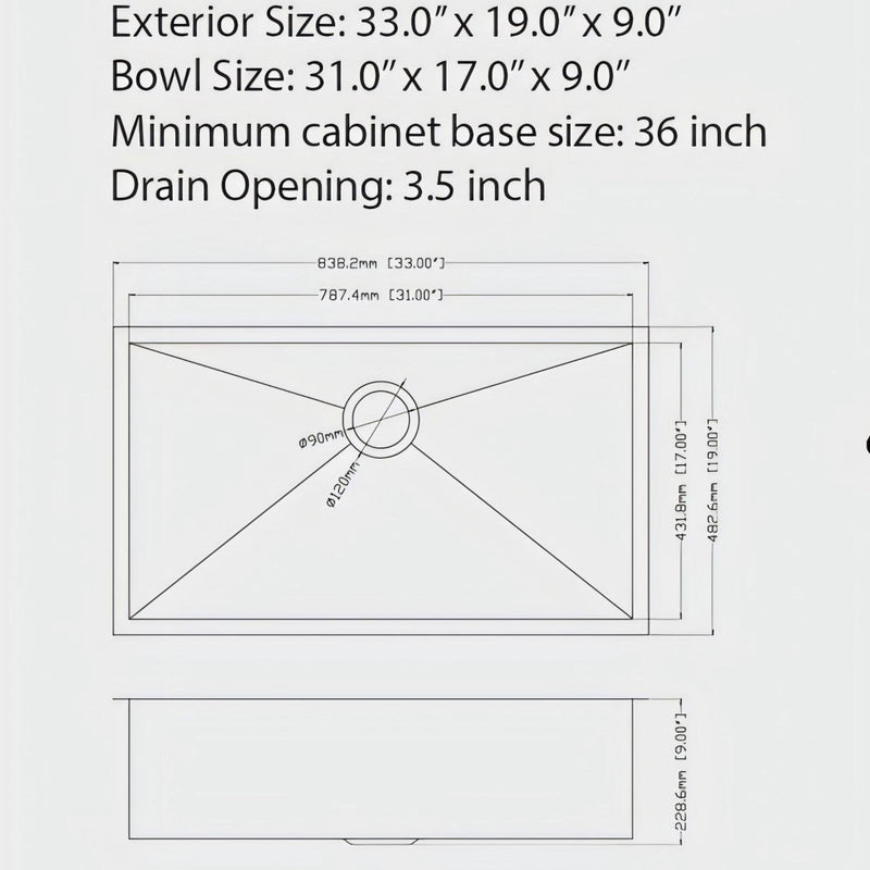 Undermount Kitchen Sink 16 Gauge Single Bowl Stainless Steel