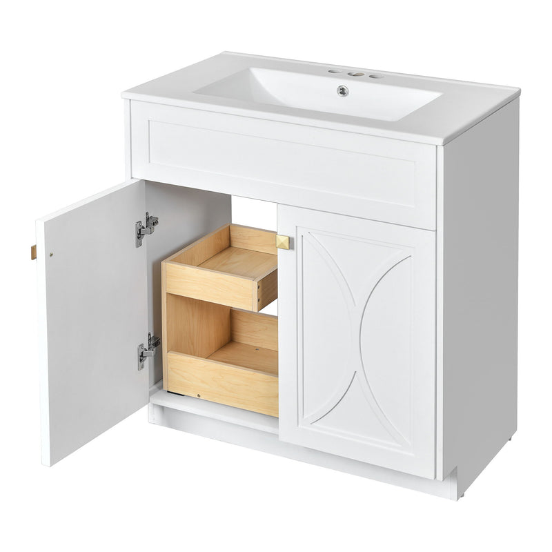 Bathroom Vanity With Sink, Freestanding Storage Cabinet With Handles, Soft Closing Doors