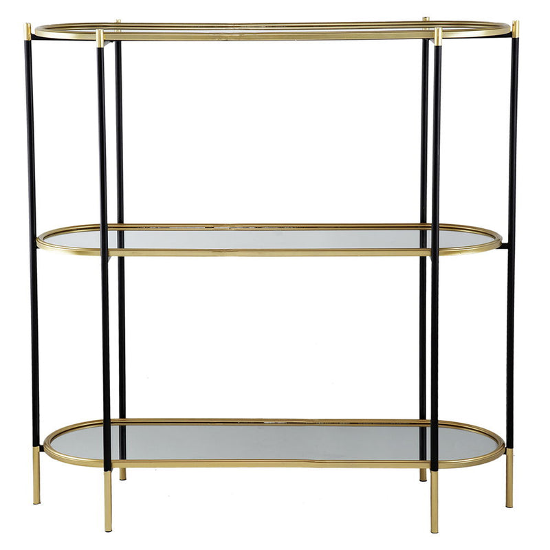 3 Tier Metal Console Table, Mirrored Shelf - Golden Black