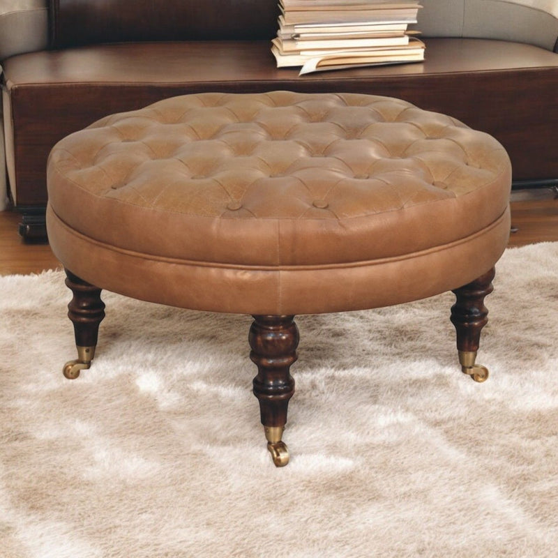 Buffalo - Round Ottoman With Castor Legs - Brown