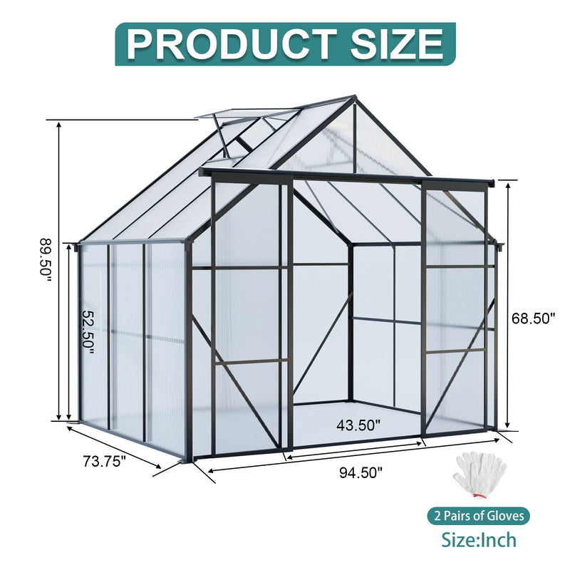 Double Door Polycarbonate house Raised Base And Anchor Aluminum Heavy Duty Walk In houses For Outdoor Backyard In All Season