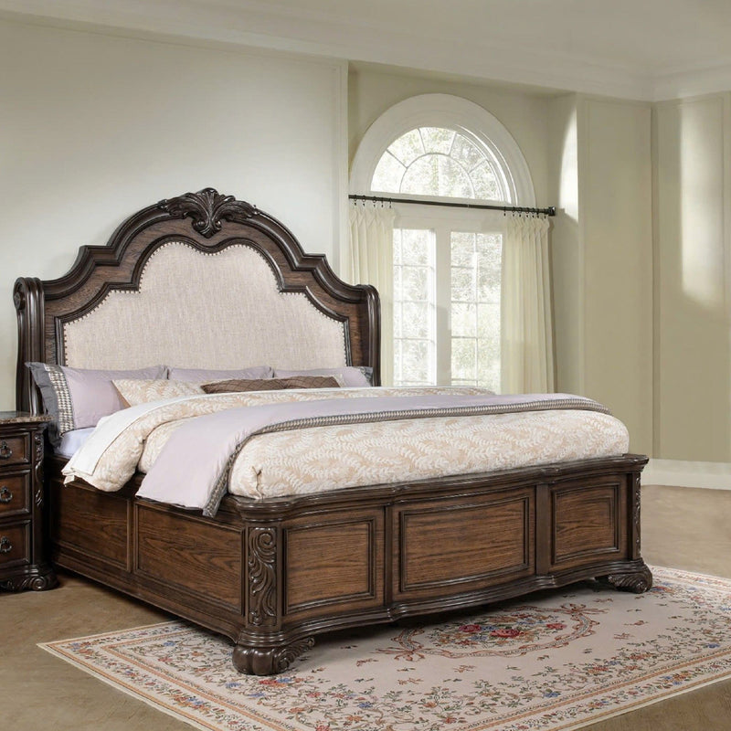 Traditional Style Upholstered Headboard Panel Bed