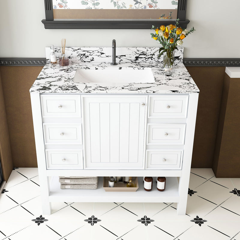 Bathroom Vanity Set With 3 Drawers And Storage Cabinet, Single Faucet Hole - White
