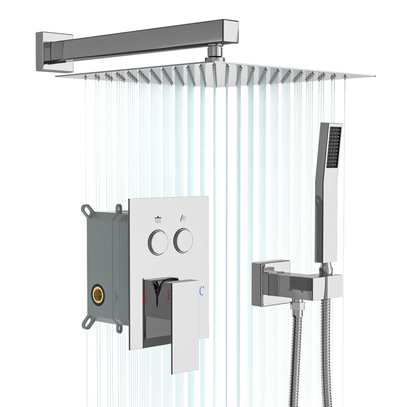 Dual Shower Head System With Square Rain Shower And Rough In Valve
