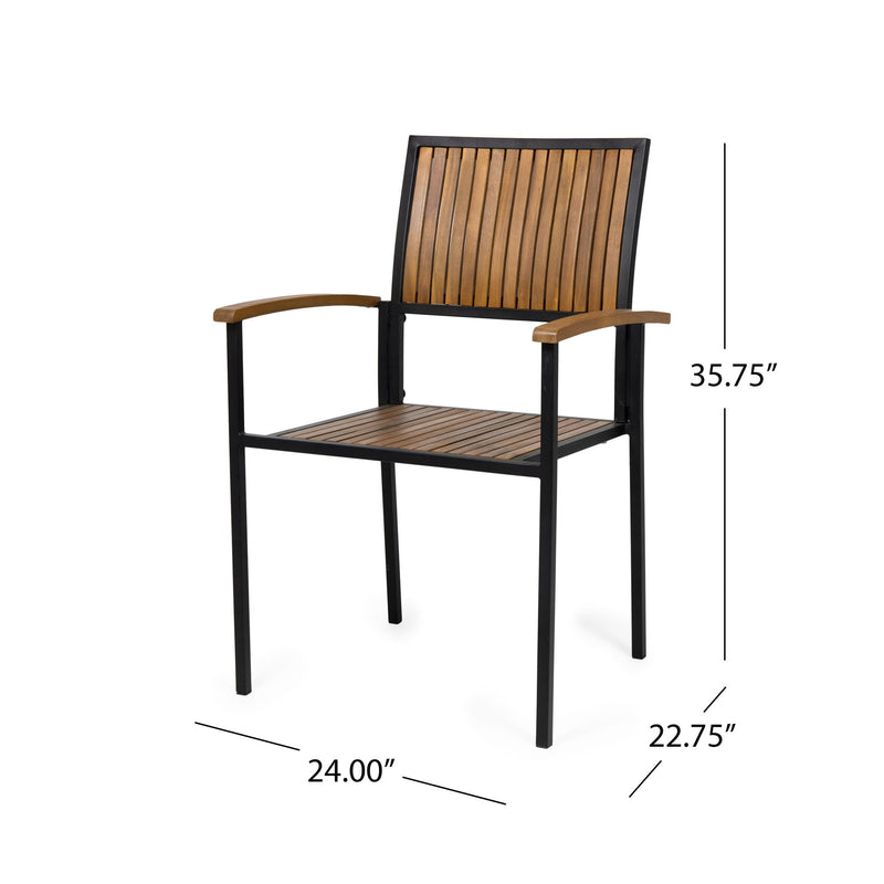Vermilion - Outdoor Dining Chair With Vertical Slat And Wooden Arm