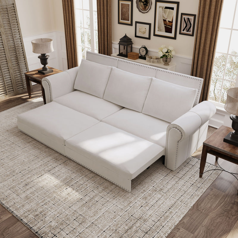 Pull Out Sofa Bed 3 In 1 Convertible Sleeper Sofa With Nailhead Trim & Rolled Arm, Multi Functional