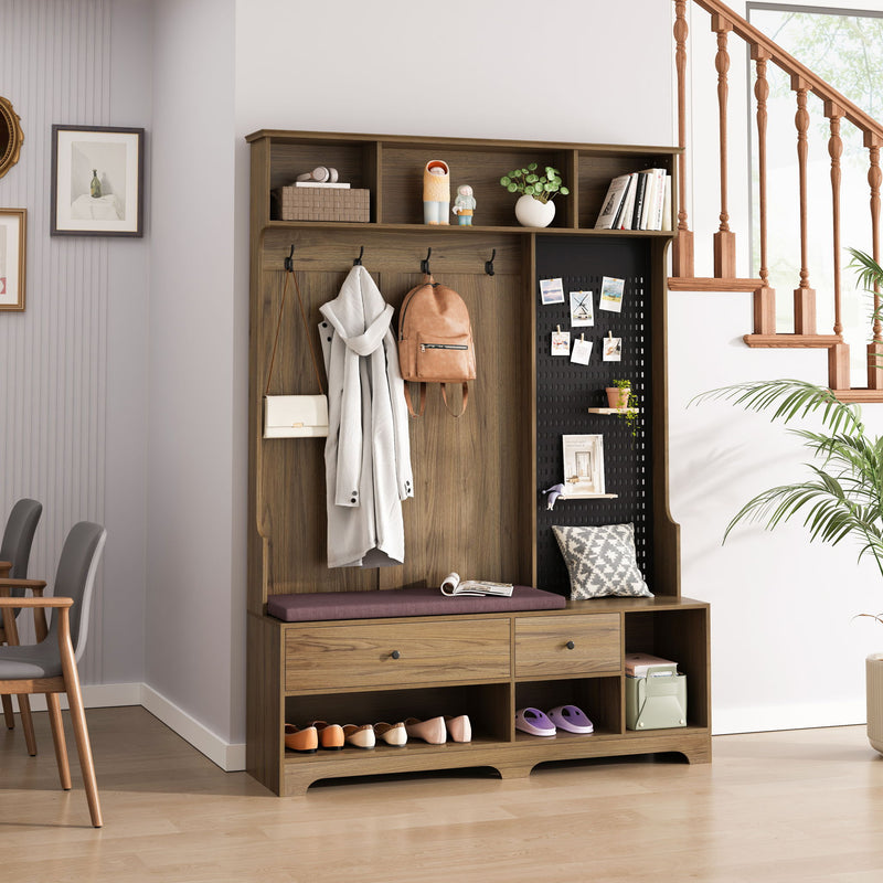 Hallway Hall Tree With Removable Cushion Bench, Coat Rack, Storage Shelves