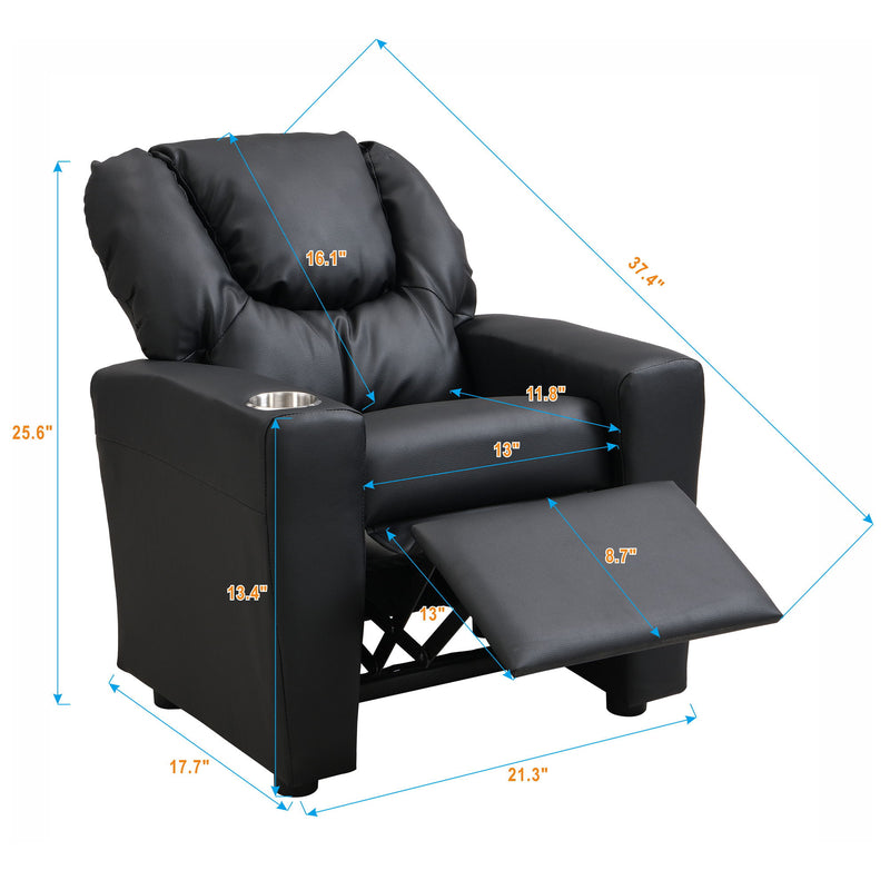 Sally Deluxe Kids Recliner Chair With Cup Holder - Black