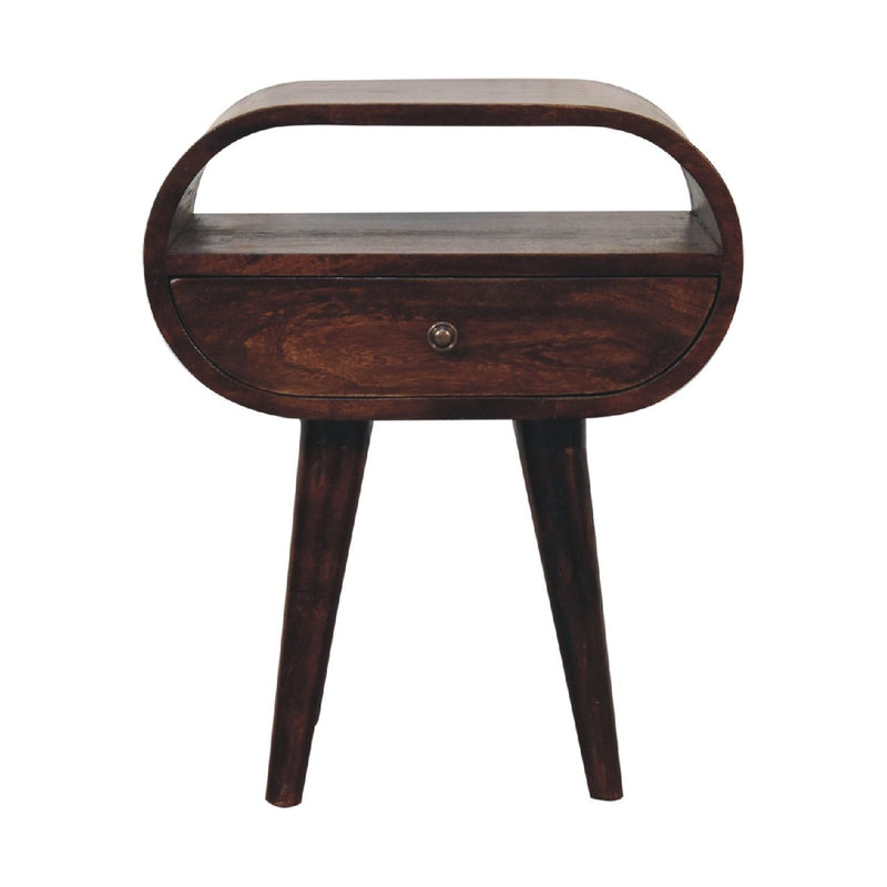 Nordic Circular Bedside Table With Open Slot - Walnut
