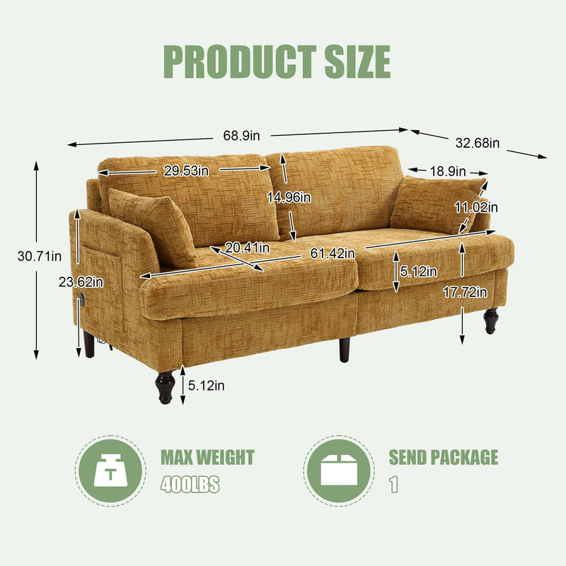 2 Seater Sofa With LED Light, USB Charging Port, And Storage Bag