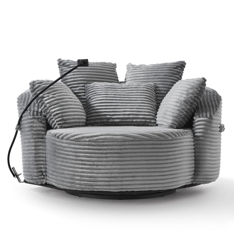 Swivel Accent Barrel Chair With Adjustable Phone Holder, 5 Pillows For Living Room