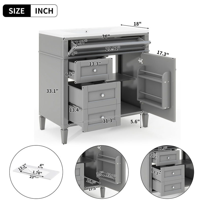 Bathroom Vanity With Top Sink, 2 Drawers And Tip Out Drawer, Rectangular Design