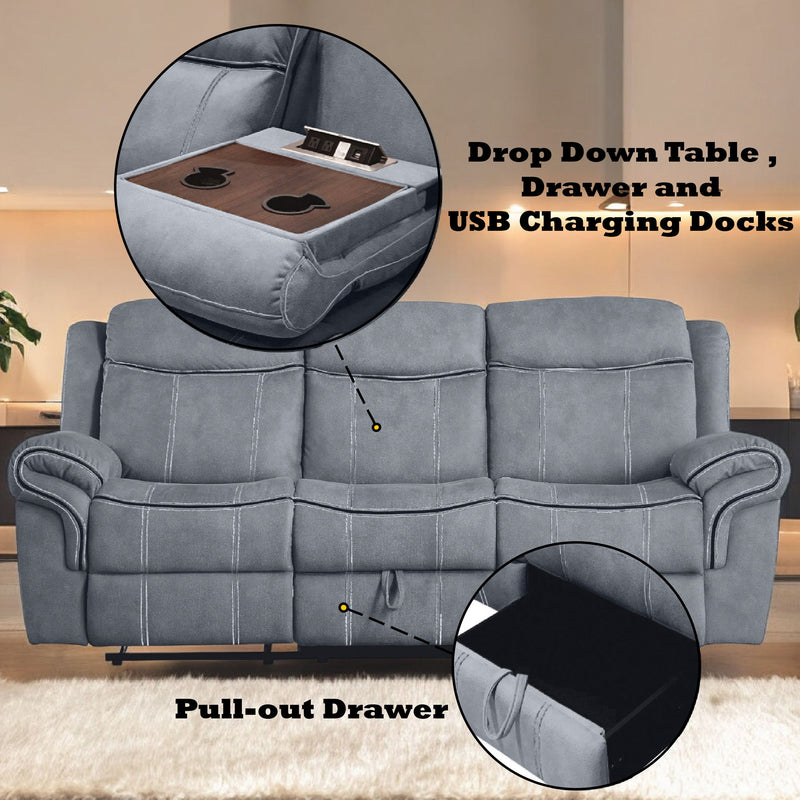 Zubaida - Two Tone Recliner Sofa With USB Port Drop Down Table