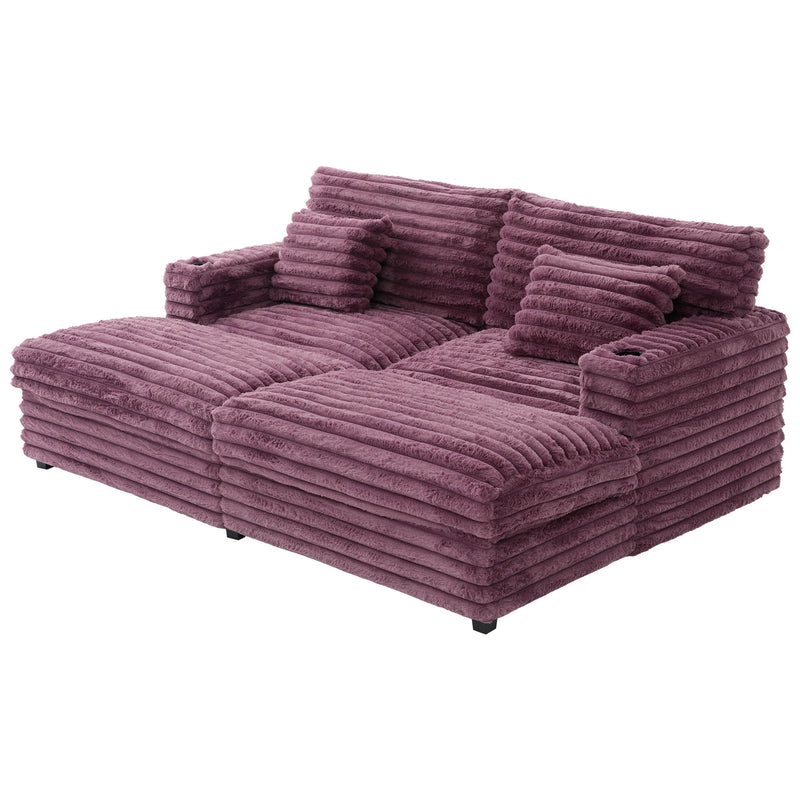Oversized Double Chaise Lounge Sofa Bed With USB Ports And Cup Holders
