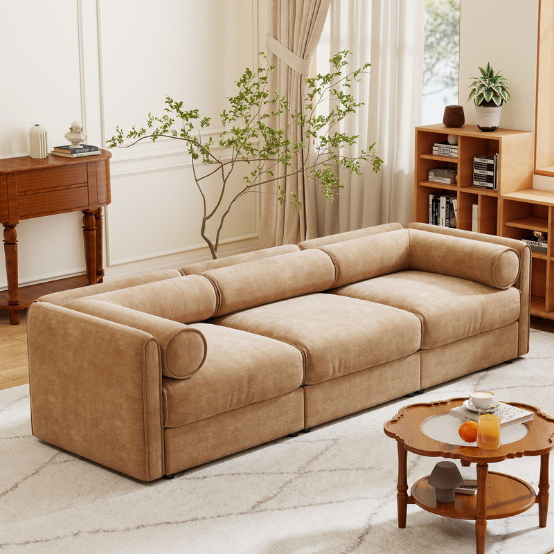 Stylish Sofa With Storage Seat And Cylindrical Backrest