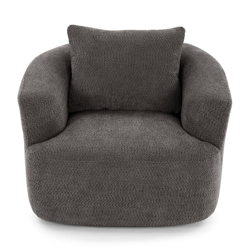 360° Swivel Barrel Sofa Chair With Throw Pillow, Upholstered Accent Chair
