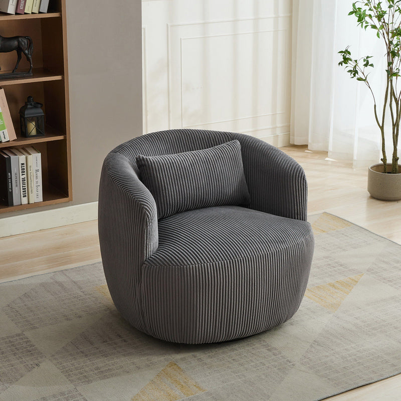 Wide Upholstered 360° Swivel Barrel Soft Chair With Pillow