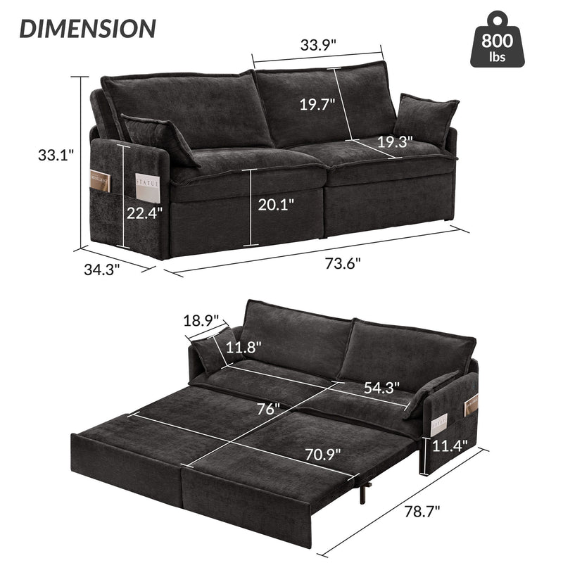 Pull Out Sofa Bed, Convertible Sleeper Sofa Couch, Side Storage, And USB / C - Type Charging Ports Chair