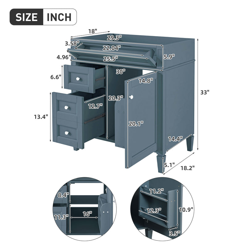 Bathroom Vanity With 2 Drawers And Tip-Out Drawer, Storage Cabinet