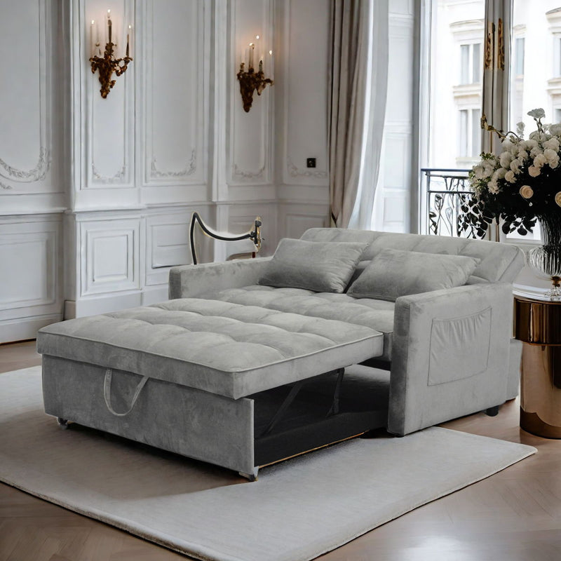 3 In 1 Convertible Sleeper Sofa Bed, Modern Fabric Futon Sofa Couch Pullout Bed, Adjustable Backrest With Three USB Ports, Two Side Pockets, Two Cup Holders And Swivel Phone Holder