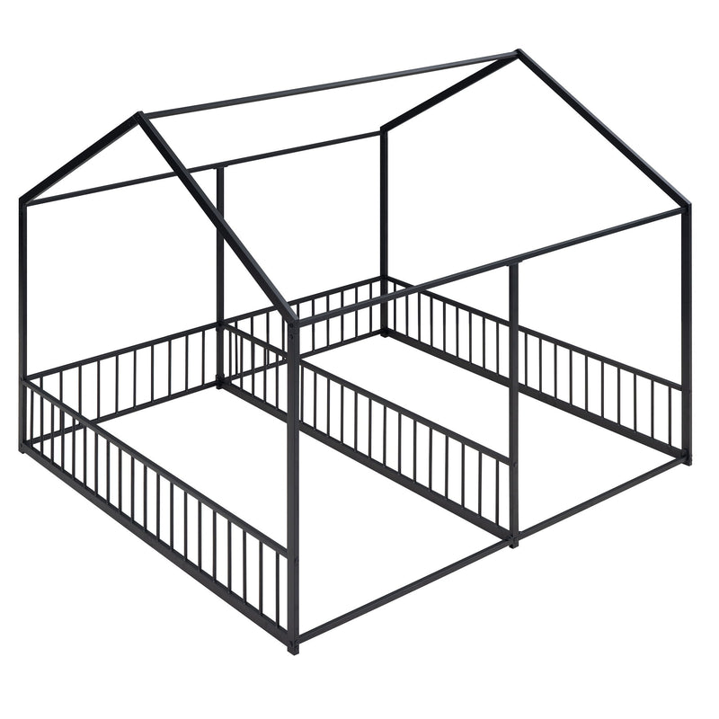 House Platform Beds, 2 Shared Beds, Metal Frame With Guardrails