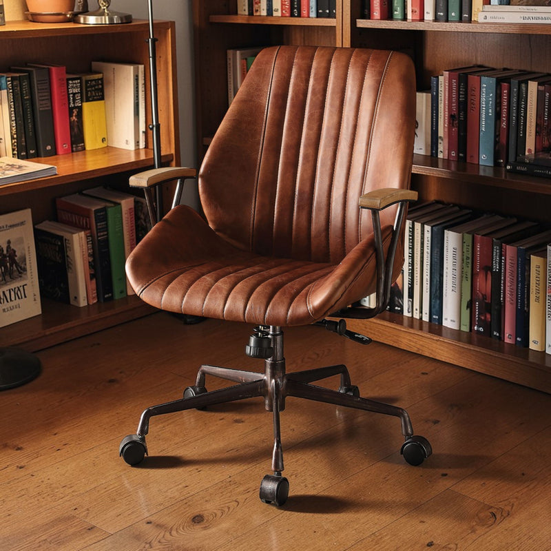 Brancaster - Aluminum Top Grain Leather Office Chair - Coffee
