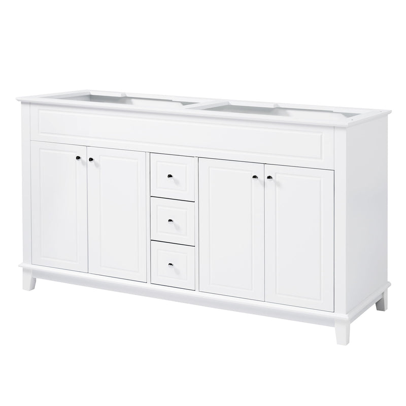 Bathroom Vanity Cabinet Only, 3 Drawers & 4 Doors With Double Layer Shelves - White