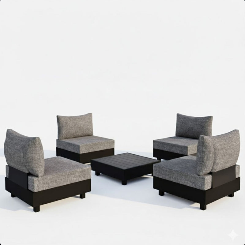 Patio Sectional Set With Modular Armless Chairs And Coffee Table - Gray