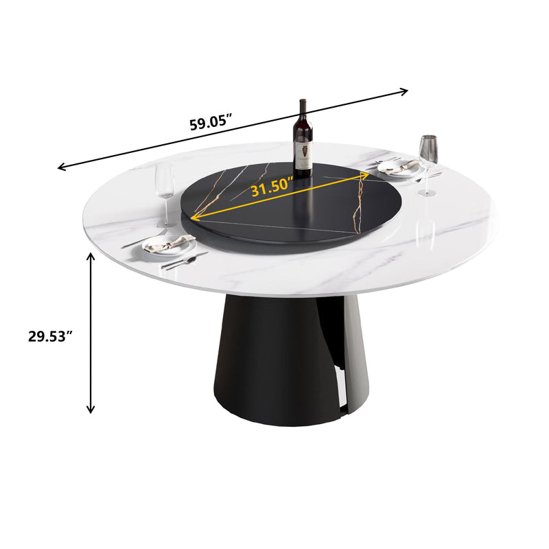 Modern Artificial Stone Round Carbon Steel Base Dining Table, Can Accommodate 6 People, Artificial Stone Turntable