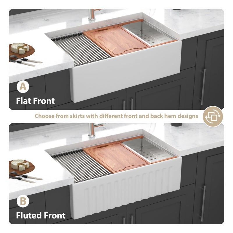 Farmhouse Sink Workstation, Ceramic Single Bowl With Accessories